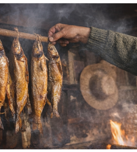 Historias de Origen ahumando pescado